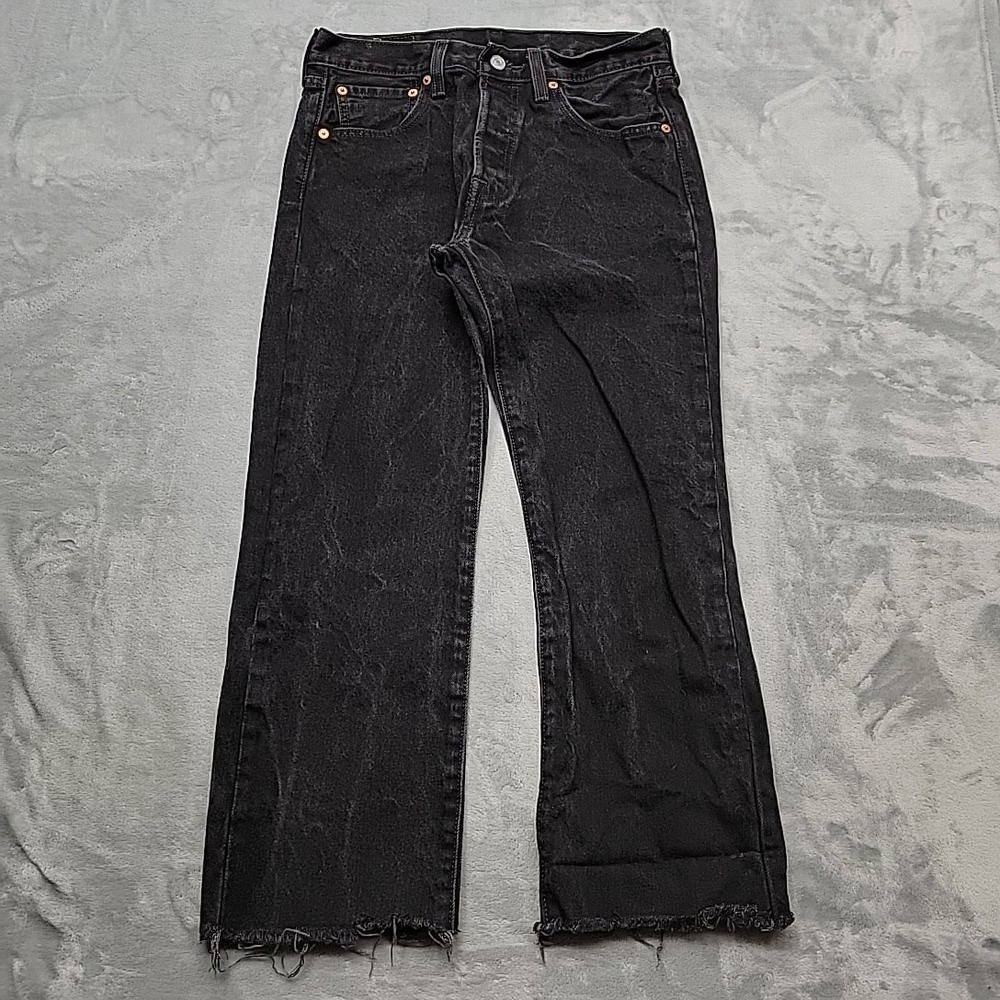 Levi's Jeans Mens 30x30 Black 501 Button Fly Straight Leg Cutoff Frayed Hem